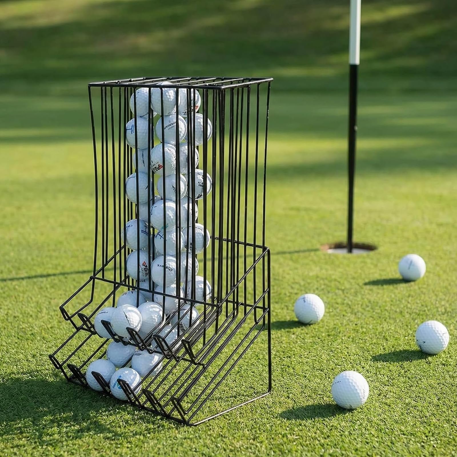 MyGift 60 Capacity Golf Ball Basket Holder - Matte Black Metal
